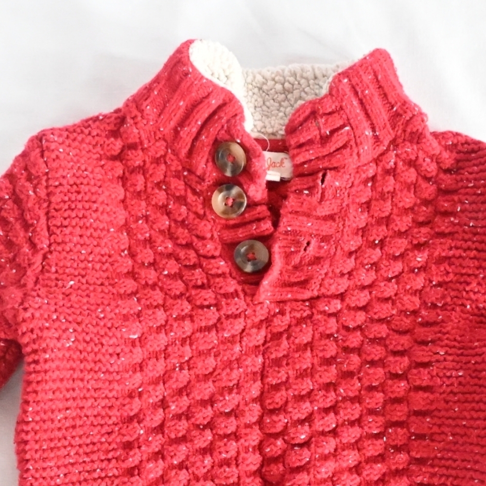 Red Knit Sweater with Button Detail